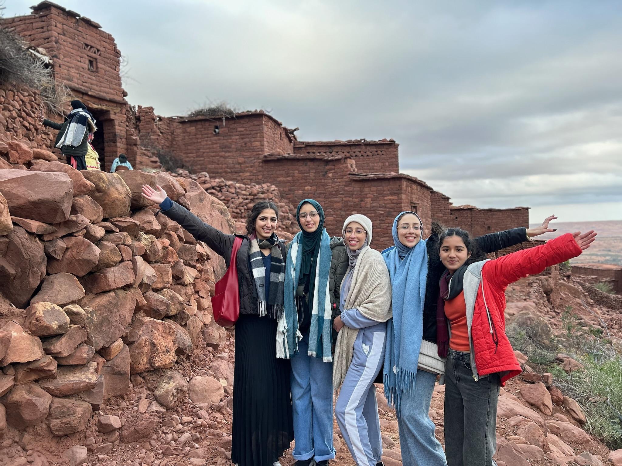 During her months spent abroad, Selma Ahmed (far right) often spent weekends on trips to scenic places around Morocco.