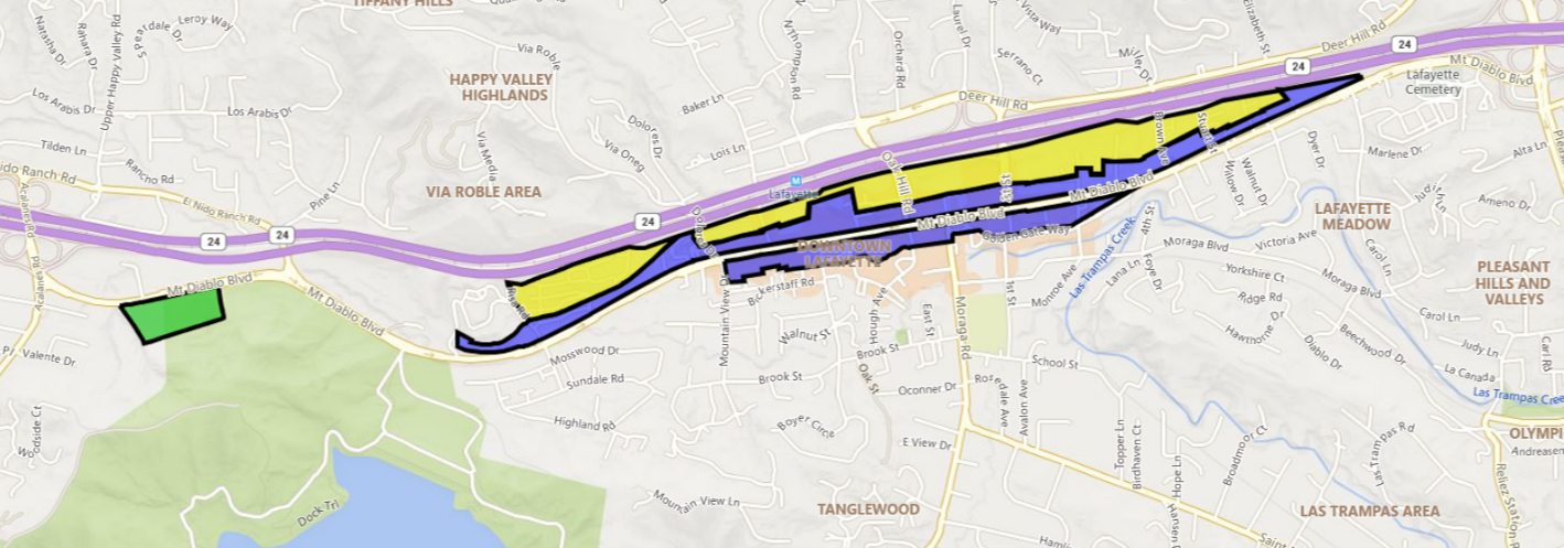 Map shows parcels impacted by the City of Lafayette’s settlement agreement with Housing Action Coalition.