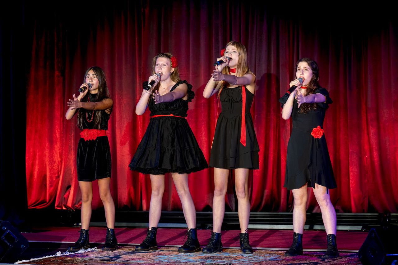 2026 Lamorinda Idol Finals 6-8 Grade Group winner, Cadence – Mackenzie Paige Preisler, Dafne Evans, Quinn Pennington and Miranda Klein.