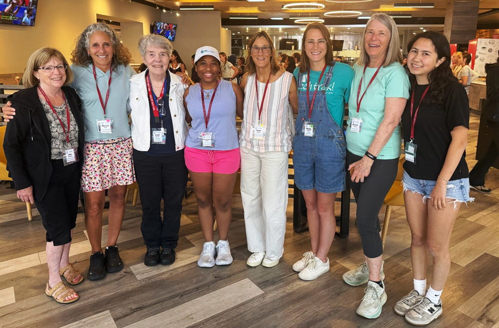AAUW OML members and Lamorinda support staff, from left: Jan Cushman, Marcy Place, Gail Chesler, Christophe Davis, Toni Fanin, Molly Mudgett, Karen Feeney, and Claire Casado.