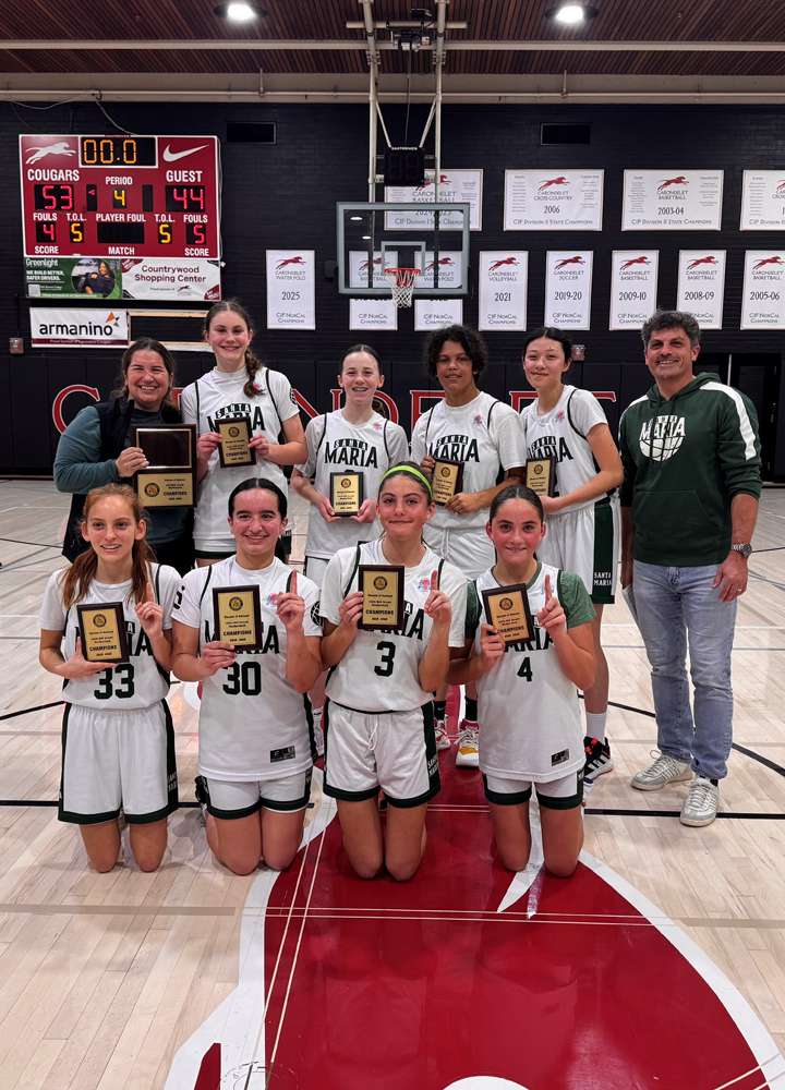 Pictured from left, second row, standing:  Coach Katie Fagundes, Annie Daoust, Hope Rogers, Jazzy Atkinson, Emeline Elller, Coach Tony Cantando; first row, kneeling:  Sidney Topping, Aimee Fagundes, Harper Cantando, India Cohen; not pictured: Emma Logan. 