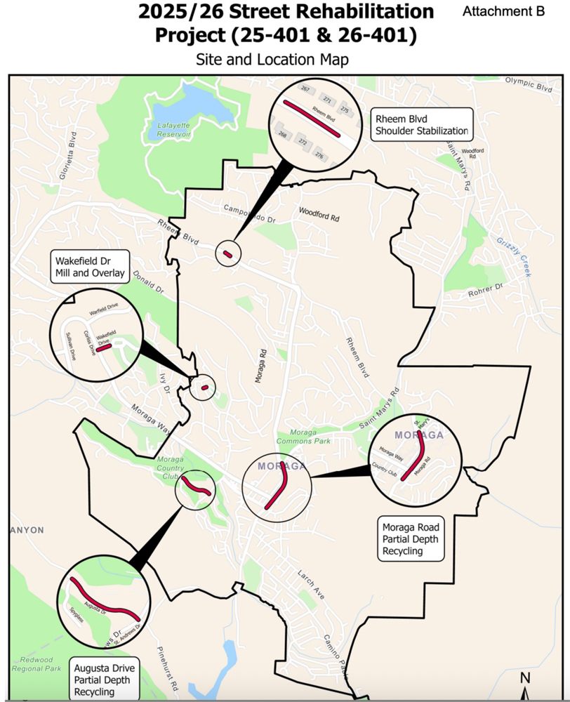 Street Rehabilitation Construction Project to affect several of Moraga’s main roads