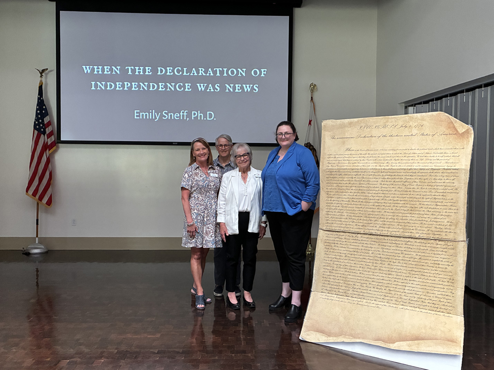 Pictured, from left: Susan Yancey, vice-regent, Acalanes Chapter, NSDAR, Mary McCosker, president, Lafayette Historical Society, Vanessa Crews, Acalanes Chapter, NSDAR, Emily Sneff.