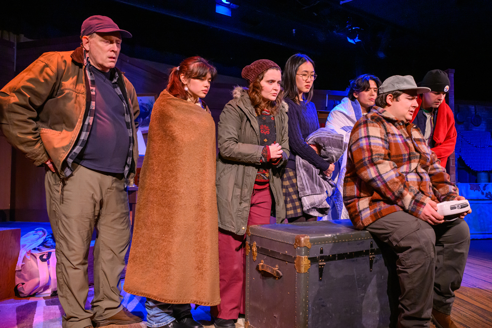 Back row, from left: Matthew Gardner (Jimmy), Chloë Parmelee (Jane), Aero England (Erin), Melody Ng (Lily), Jon Porter Lee (Ken), Dominic Antonich (Jesus). Front row: Danny Georgiev (Sydney)